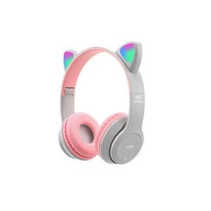 Casque sans fil &agrave; oreilles de chat avec lumi&egrave;res LED, Bluetooth 5.0, pliable, gris - Neuf