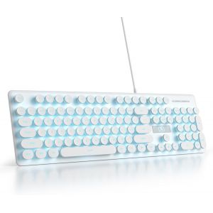 LETNERNY-Clavier &Agrave; Membrane 100%,104 Touches Punk Machine &Agrave; &Eacute;crire R&eacute;tro,Clavier &Agrave; Membrane &Agrave; Touches Rondes,Avec C&acirc;ble Usb Filaire Pour Pc/Win/Mac/Ordinateur Portable(Am&eacute;ricain Qwerty)(V300 White) - Neuf