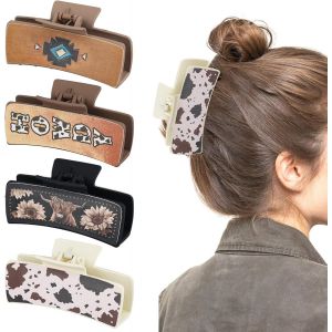 Shiba-4pcs Pinces À Cheveux En Cuir, Avec 4 Motifs Accessoires Pour Cheveux En Cuir De Vache Imprimé Vache Du Sud-Ouest Grandes Pi[2 - Neuf