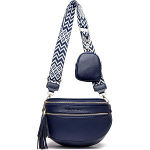 RFCBC-Banane Femme Bleu 5cm Large Sangle Sac à Bandoulière pour femme Petit Sac Banane en Cuir Végétalien sac Bandoulieres avec Porte Monnaie Amovible Sac de Poitrine Mode - Neuf