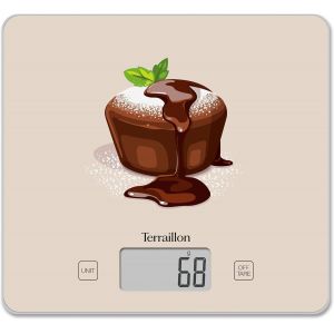 Terraillon - T1040 Fondant Chocolat - Balance De Cuisine &Eacute;lectronique, Plateau Verre, Capacit&eacute; 3 Kg, Graduation 1g, Tare, Conversions Liquides, Ultra-Fine Et Compacte - Ecran Lcd - Fondant Chocolat - Neuf
