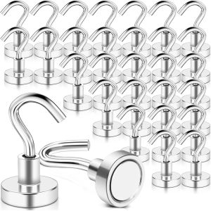 JEXNOVASHOP-30PCS Crochets Magn&eacute;tiques 16mm Crochet Aimant&eacute; Crochet Aimant&eacute; Puissant, Crochet Magnetique pour Cuisine R&eacute;frig&eacute;rateur Plafond Salle de Bain Serviette Garage - Neuf
