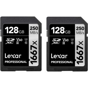 Professional 1667X Carte Sd 128 Go, Lot De 2 Cartes, Carte Memoire Sdxc Uhs-Ii, Jusqu'À 250 Mo/S En Lecture, Class 10, U3, V60, Sd Pour Photographe Professionnel, Vidéaste, (Lsd166[LOT6240015] - Neuf