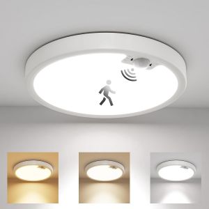 Plafonnier Avec Détecteur De Mouvement,Ø 23 Cm X H 2,5 Cm,18 W,1 750 Lm,3 000 K,4 000 K,6 000 K,Rond,Pour Chambre,Salon,Couloir,Salle De Bain - Neuf