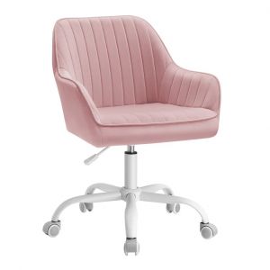 Chaise de bureau avec surface en tissu velours fauteuil pivotant si&egrave;ge ergonomique rembourrage en mousse hauteur r&eacute;glable rose Helloshop26 12_0004851 - Neuf