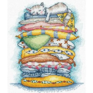 Kit Point De Croix Compt&eacute; Andriana "Chat Endormi" 13.5x16 Cm - Neuf