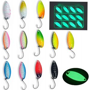 Kyaoayo-Messeneuheit 2022 Lot De 12 Spoons De Truite Active Et Luminescente Uv + Boîte | Luminosité Extrême Grâce À La Laque Spéciale | Kit D'appâts Pour Truite | Accessoires De Pêche Spoons Truite - Neuf
