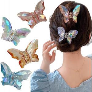 Kal-Lot De 4 Pinces À Cheveux Papillon Transparentes À Paillettes Pour Femme - En Acrylique - Taille Moyenne - Pour Femmes Et Filles - Neuf