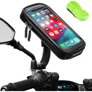KAL-Support Telephone Moto Étanche Rotation À 360° Support Smartphone Moto Scooter Avec Habillage Pluie Porte Téléphone Pour Moto Rétroviseur Jusqu'À 6.7 - Neuf