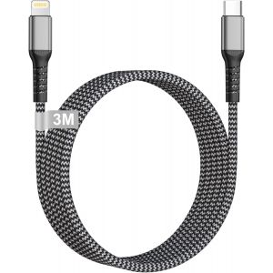 Senior-Cable Usb C Vers Lightning 3M [Certifi&eacute; Mfi], Cable Iphone Charge Rapide Nylon C&acirc;ble Usb C 3M Long Cable Lightning Cordon Iphone Fil Chargeur Iphone Pour Iphone 14/13/12/11/X/8/Se, Ip[L1094] - Neuf