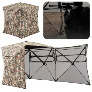 Tente De Chasse Pop-Up 2-3 Personnes Camouflage Costway-4 Panneaux Transparent &Agrave; Sens Unique-3 Fen&ecirc;tres,Crochets De Rideau-Sac - Neuf