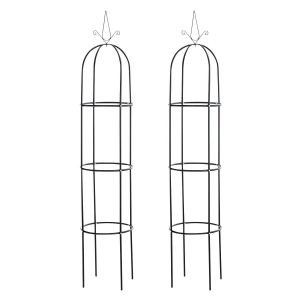 Lot De 2 Treillis De Jardin En M&eacute;tal Laqu&eacute; Noir 190 &times; &Oslash; 38 Cm Stables Et Faciles &Agrave; Planter 10_0008910 - Neuf
