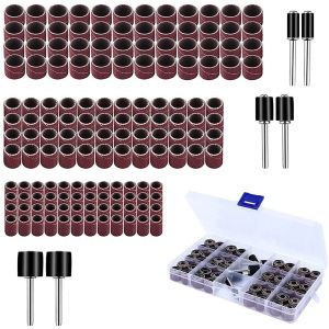 150 Pièces Caoutchouc Tambour De Ponçage Avec Boîte Gratuite, Manchons Abrasifs Pour Ponceuse, Comprenant 144 Bandes De Ponçage Et 6 Tambour Mandrin Pour Dremel Outils Rotatifs - Neuf