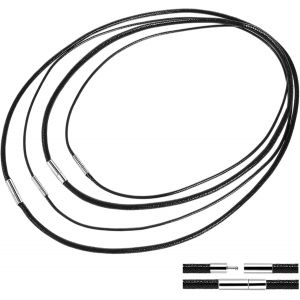 Trahoo-Lot De 4 Colliers En Cuir - 3 Mm - Avec Fermoir - Collier En Cuir Synthétique Noir - Collier En Caoutchouc - Pour Homme Et Femme - Neuf