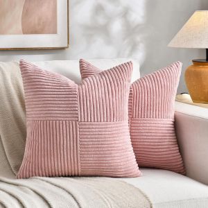 Tianyi-Lot De 2 Boho Housse De Coussin 45x45 Rose,&Agrave; Motif Crois&eacute; Decoration Housses De Coussin En Velours C&ocirc;tel&eacute;,Douillet Taie D'oreiller Housse Coussin Moderne Pour Canap&eacute; Chambre Chaise Lit - Neuf