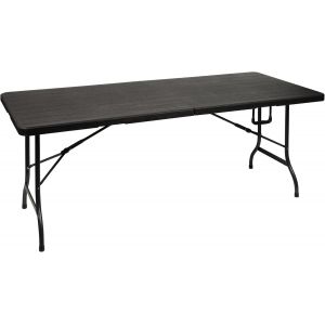 Ulteronixshop-Table Pliante, Table Valise, Table Pliable, r&eacute;sistante aux intemp&eacute;ries, avec poign&eacute;e, id&eacute;ale pour Pique-Nique, Camping, Barbecue, f&ecirc;te, supporte jusqu'&agrave; 100 kg, Aspect Bois, Noir - Neuf