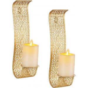 Bougeoir Mural Vintage Bougeoirs Or Bougeoir Pour Bougies De Pilier Bougoire Decoratif En Fer Métallique Ensemble De 2 Appliques Murales Élégantes Suspendues Pour Les Murs De La Salle - Neuf
