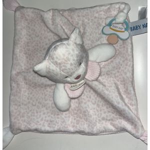 Doudou chat l&eacute;opard baby nat plat rose et blanc jouet b&eacute;b&eacute; naissance comforter cat baby - Neuf