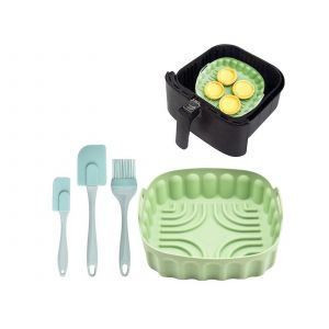 Rev&ecirc;tement De Cuisson R&eacute;utilisable En Silicone Pour Friteuse &Agrave; Air Chaud Avec 3 Spatules Vertes - Neuf