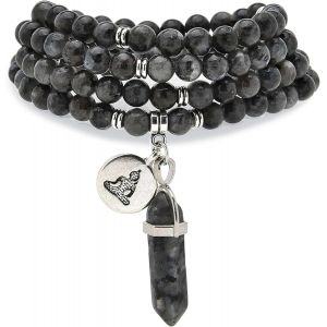 Eryi-Bracelet Mala 108 Perles Naturelles Collier De Pleine Conscience Avec Breloque Bouddha Yoga Zen Et Pendentif Prisme Hexagonal En Quartz Reiki - Neuf