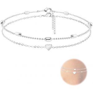 Cmjaagur-Bracelet De Cheville Femme, Bracelet Cheville Réglable Argent Double Rang, Bijou Élégant C?ur Fin Pour Adolescente Et Femme Moderne[M110] - Neuf