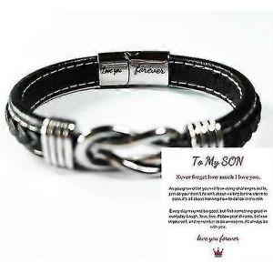 À Mon Fils À Mon Petit-Fils Bracelet,Je T'aime Pour Toujours Bracelet En Cuir Tressé Bracelet Noeud En Cuir Tressé Pour Hommes-Je T'aime Pour Toujours-À Mon Fils - Neuf
