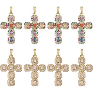 Kal-Pendentif Croix En Oxyde De Zirconium En Laiton Plaqué Or 16 Carats Pour La Fabrication De Bijoux Colliers Et Bracelets 2 Couleurs - Neuf