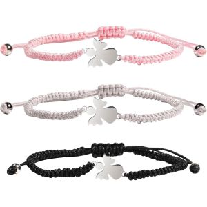Kal-Bracelet Tress&eacute; Pour Femme Avec Ange Gardien : 3 Pi&egrave;ces Corde Bracelet Ange En Acier Inoxydable R&eacute;glable Bracelet Porte-Bonheur Bijoux Cadeau Pour Filles Femmes Anniversaire Anniversaire, 24 - Neuf