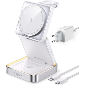 Station De Charge Apple, 15w Pliable Rapide Wireless Charger Avec Mag-Safe, Chargeur &Agrave; Induction 3 En 1 Support De Charge De Voyage Pour Iphone 16/15/14/13/12, Airpods 2/3/Pro, Apple Watch - Neuf