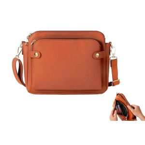 Sac bandouli&egrave;re en cuir PU trois couches avec bandouli&egrave;re r&eacute;glable - Marron - Neuf