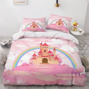Chateau De Conte De F&iquest;&iquest;Es Housse De Couette X Imprim&iquest;&iquest; D Mignon Rose Parure De Lit Personnes Ado Fille Enfants Microfibre Literie Pi&iquest;&iquest;Ces Avec Fermetur - Neuf