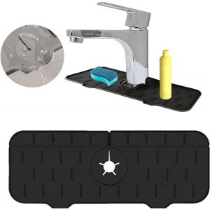 Tapis De Robinet En Silicone Avec Poign&eacute;e Anti-Goutte Pour &Eacute;vier De Cuisine, Tapis D'&eacute;gouttage Pour Lavabo De Cuisine Et De Salle De Bain (Noir) - Neuf