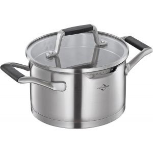 Subzonal-Cook Bologna Casserole En Acier Inoxydable Avec Couvercle En Verre De S&eacute;curit&eacute;, Convient &Agrave; L'induction, Bec Verseur, Casserole Avec Passoire Fine Et Grossi&egrave;re, Fond Multicouche, &Oslash; 16 Cm - Neuf