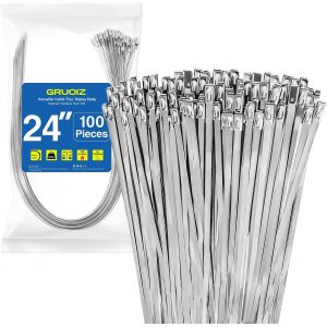 100 Pièces Collier de Serrage Inox 600mm×4,6mm métal Zip Ties Capacité de Charge 122 kg Serre Câbles Acier Autobloquante Attache Câbles en Métal Pour Extérieur,ClôTure,Garage - Neuf