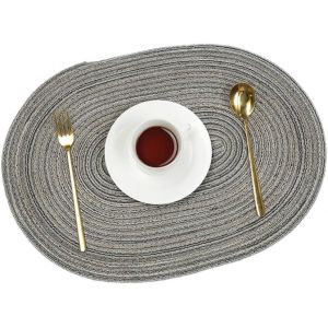 Sjzg-Lot De 4 Sets De Table Tress&eacute;s Ovales - Double Face - Antid&eacute;rapants - R&eacute;sistants &Agrave; La Chaleur - Pour Salle &Agrave; Manger, Cuisine, Mariage, F&ecirc;te - 50 X 35 Cm - Gris - Neuf