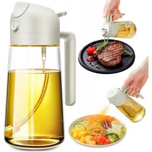 KALANKA-Vaporisateur Huile, 2 en 1 Pulv&eacute;risateur d'Huile, Bouteille Huile, 470 ml Verre Spray Huile Cuisine, Pulverisateur Huile Air Fryer, pour Cuisiner, Griller, Cuire au Four (Blanc) - Neuf