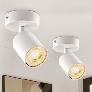 Subzonal-Plafonnier Spot &Agrave; 1 Flamme, Gu10 Spots De Plafond Blanc Pivotant Et Orientable, Lot De 2 Plafonnier Led Moderne Spot Mural Int&eacute;rieur, &Eacute;clairage De Plafond Pour Salon Chambre Cuisine, Sans Am - Neuf