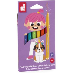 Eryi-- 8 Feutres Pailletés - Forte Densité De Paillettes Et Encre Lavable - Couleurs Assorties - Coloriage Enfant - Loisirs Créatifs, Scrapbooking, Activités Manuelles - Dès 3 Ans - J07412 - Neuf