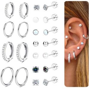 Kal-11 Pairs Boucles D'oreilles Femme Piercing Oreille Acier Inoxydable Boucle D'oreille Femme Plaqué Or 14k Creoles Argent Femme Piercing Helix Piercing Tragus Hypoallergénique Bijoux Femme - Neuf