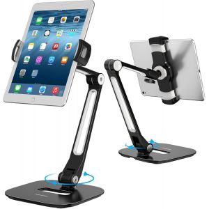 Meimie-Support De Tablette En Aluminium À Bras Long Pour Ipad/Iphone/Samsung/Asus Et Autres Appareils De 4 ""À 11"",Flexible À 360 °,Adapté Au Lit/Cuisine/Bureau(Noir) - Neuf