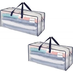 Tianyi-Lot De 2 Sac Rangement Vêtements Grand, Sacs Déménagement Pliable Avec Sangles De Sac À Dos Et Poignées Solides, Alternatives Aux Cartons De Déménagement (Transparent, Lot De 2) - Neuf