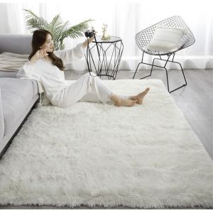 Sjzg-Tapis Doux Salon Tapis Anti Slip Moelleux Chambre Tapis Tapis Shaggy Tapis De Sol Grand Pour Couloir Chambre Blanc, 50x120cm - Neuf