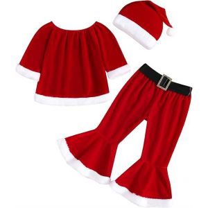 Fille De B&eacute;b&eacute; De No&euml;l Ensemble De V&ecirc;tements &Agrave; Manches Longues Bell Bas Body En Velours De No&euml;l, Santa Claus Costume Tenues&iquest;80cm&iquest; - Neuf