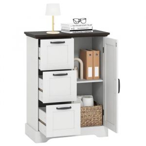 COSTWAY Meuble de Salle de Bain avec Porte, 3 Tiroirs, Dispositif Anti-Basculement pour Salle de Bain, Salon, Cuisine, Entr&eacute;e Blanc - Neuf