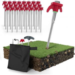 Innosol Xxl Set Of 24 Stainless Tent Pegs And Rings 2 Screwing Tools Bag And Extractor Suitable For Hard Floors For Camping I Sardine Tent Sardine Camping - Neuf