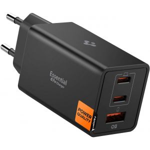 Arcstation Essential 67w Usb C & A Fast Charger [Compact & 3ports] Mini Gan Charger Jack, Pd 3.0 Pps Compatible With Iphone 16 16th 15 Ipad Pro Macbook Pro 13"" Samsung Galaxy And Plus - Black - Neuf