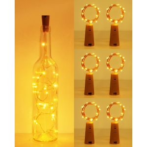 Kal-[6 Pièces] Led Bouteille Guirlande, Guirlande Lumineuse, 2m 20 Led Lampes De Bouteille Étanche Fil En Cuivre Flexible Décoration Pour Halloween Noël Partie Mariage Jardin Pelouse Blanc Chaud - Neuf