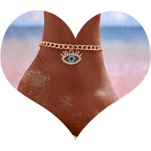 Cmjaagur-Bracelet De Cheville Bohème Contre Le Mauvais ?il, Chaîne Cubaine Dorée Avec Pendentif ?il Du Diable, Chaîne De Cheville Minimaliste Hawaïenne En Strass Pour Femme Et Fille, Zinc[M774] - Neuf