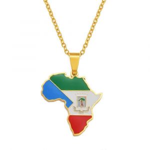 3cm Afrique Carte Guin&eacute;e &Eacute;quatoriale Drapeau Pendentif Colliers En Acier Inoxydable Guin&eacute;e Bijoux &Eacute;quateur 325021 - Neuf