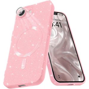 Kal-Coque Magn&eacute;tique Pour Iphone 16e Etui &Agrave; Paillettes Brillant Compatible Avec Magsafe Charge Sans Fil Housse De Protection Antichoc Pour Appareil Photo Glitter Silicone Tpu Souple,Rose - Neuf